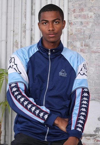 VINTAGE KAPPA TAPE LOGO TRACK JACKET BLUE WHITE