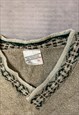 VINTAGE KNITTED JUMPER ABSTRACT PATTERNED GRANDAD SWEATER