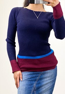 Y2K Dolce & Gabbana Jumper Navy Colour Block Pullover 