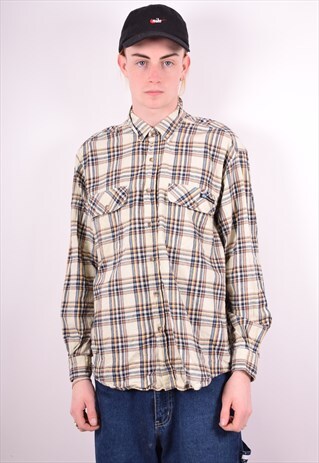 MENS VINTAGE FLANNEL SHIRT LARGE MULTI CHECK 90'S