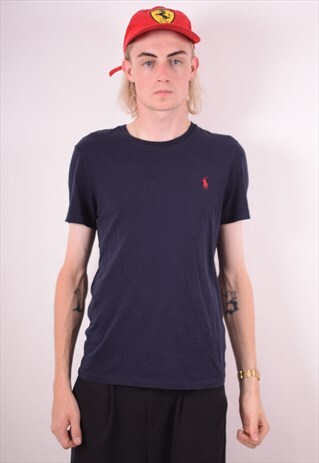 POLO RALPH LAUREN MENS VINTAGE T-SHIRT TOP SMALL NAVY 90S