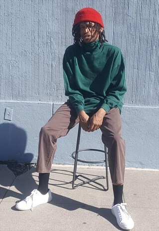 90S MINIMALIST SPORTWEAR GREEN KNIT TURTLE NECK XL