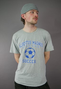 Vintage Champion Soccer T-Shirt in Grey with Logo