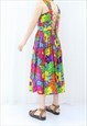 80S MULTICOLOURED FLORAL RAINBOW DRESS (SIZE M)