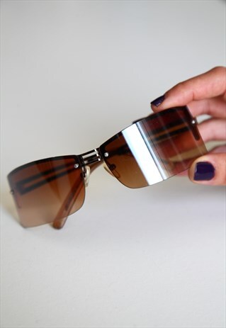 VINTAGE CHROME HALF RIMLESS FRAME, BROWN LENSES