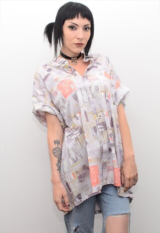 VINTAGE 90'S RETRO NEON ABSTRACT PATTERNED SUMMER SHIRT