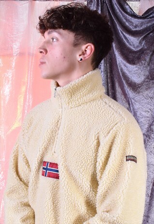 VINTAGE NAPAPIJRI CREAM THICK FLEECE JUMPER