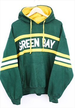 Vintage Green Bay Packers Hoodie Green Striped With Print 