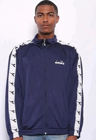 VINTAGE DIADORA TAPE LOGO TRACK JACKET NAVY BLUE