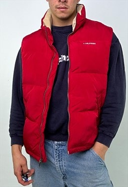 Red 90s Tommy Hilfiger Puffer Jacket Coat Gilet