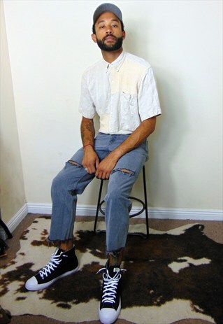 80S 90S CLASSIC 550 THRASHED CROPPED GREY DENIM JEANS 32