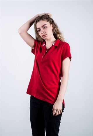 VINTAGE 1990S RED TOMMY HILFIGER POLO SHIRT