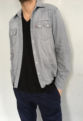 VINTAGE 90' CLASSIC UNISEX LIGHT GREY LEVIS DENIM SHIRT