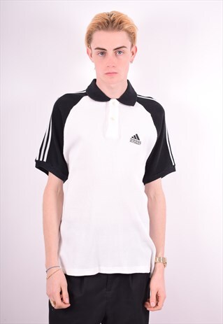 ADIDAS MENS VINTAGE POLO SHIRT SMALL WHITE 90'S