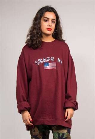 VINTAGE 90'S BURGUNDY RALPH LAUREN CHAPS SWEATSHIRT JUMPER