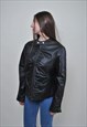 90S BLACK LEATHER JACKET, WOMEN CROPPED BIKER JACKET 