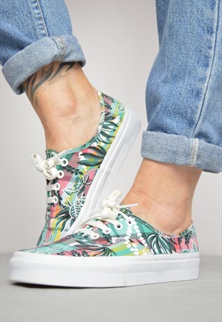 VINTAGE 90S VANS COLOURFUL FLORAL PRINT SKATE SHOES TRAINERS