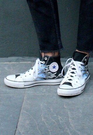 HAND PAINTED UNISEX BLUE FLAME CONVERSE