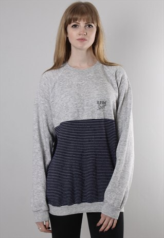 VINTAGE 90S GREY STRIPE PATTERNED SWEATSHIRT JUMPER