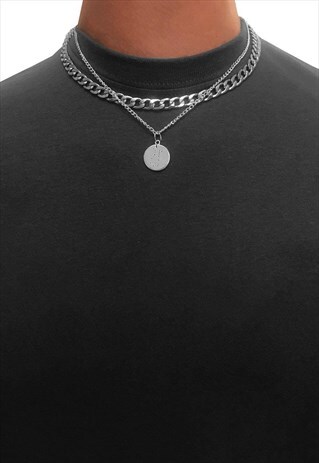 AQUARIUS ZODIAC PENDANT 6MM LAYER NECKLACE CHAIN - SILVER