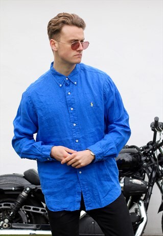 RALPH LAUREN USA BYZANTINE BLUE LINEN SHIRT