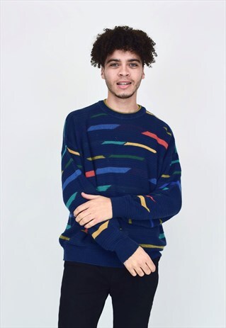 VINTAGE 90'S NAVY PRINTED KNITTED JUMPER