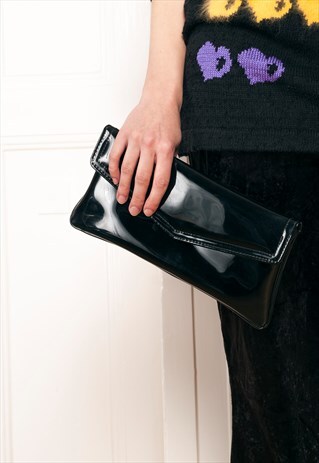 60S VINTAGE VEGAN PATENT LEATHER CLUTCH