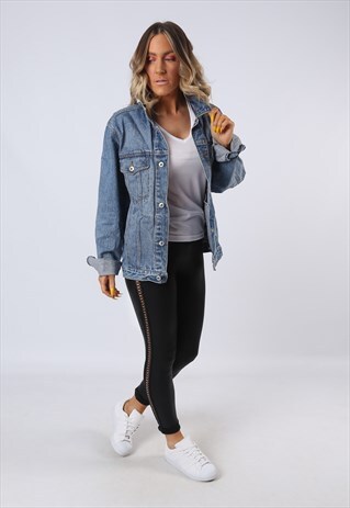 DENIM JACKET OVERSIZED FITTED VINTAGE UK 14 (O1H)