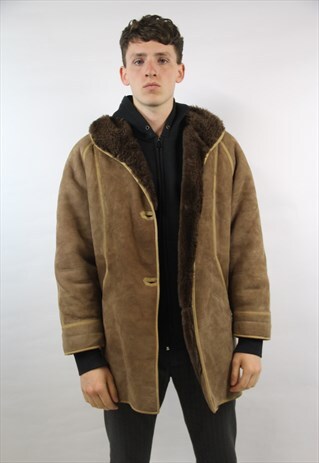 VINTAGE SUEDE SHEEPSKIN BROWN WINTER COAT