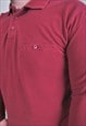 VINTAGE MEN MINIMALIST RED LONG SLEEVE POLO WITH POCKET