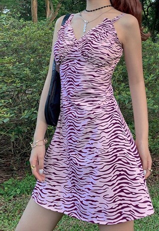 ZEBRA V NECK MINI DRESS