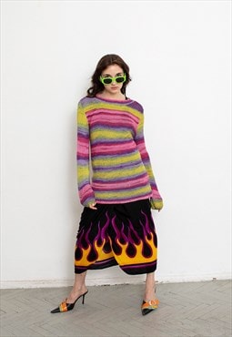 Vintage Knitted Rainbow Jumper Oversized 90s y2k