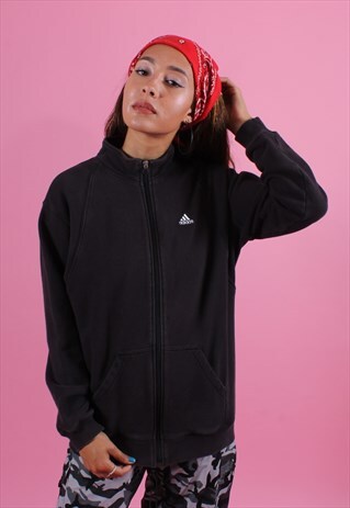 ADIDAS BLACK EMBROIDERED ZIP-UP TRACK JACKET