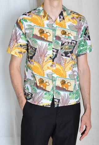 Vintage 80s Colourful Tropical Hawaii Vacation Lion Shirt