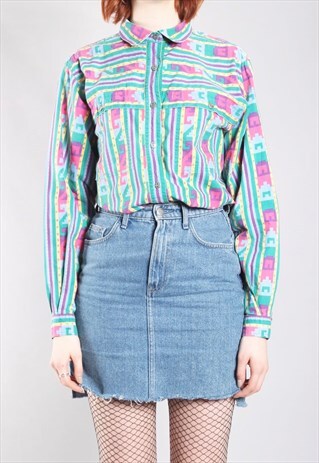 VINTAGE 80S NEON ABSTRACT PATTERN WESTERN SHIRT