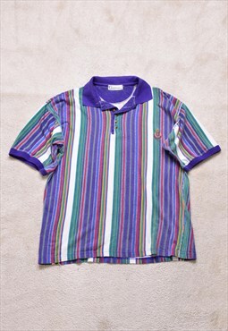 Vintage 90s Purple Striped Polo T Shirt