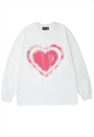 HEART INKJET GRAFFITI LOOSE ROUND NECK TOP