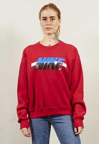 VINTAGE 90'S NIKE PRINT LOGO RED SWEATSHIRT