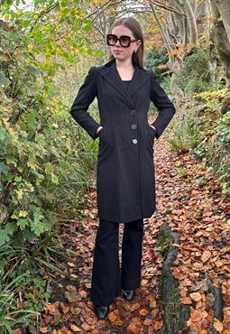 40's Vintage Bradley Black Wool Brown Stripe Velvet Coat