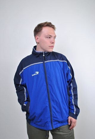 BLUE OVERSIZE HIGH NECK TRACK JACKET, SIZE L