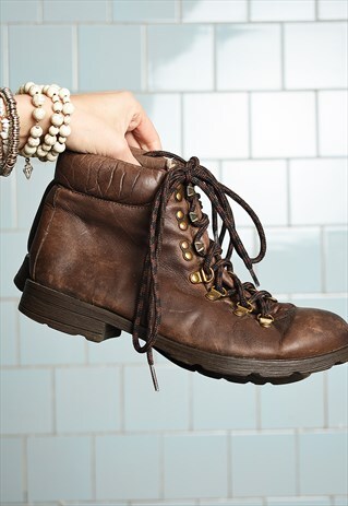 VINTAGE 90S REAL LEATHER BOHO CARGO UTILITY WOMENS BOOTS