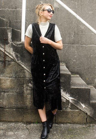 VINTAGE 90S BLACK VELVET PINAFORE DRESS