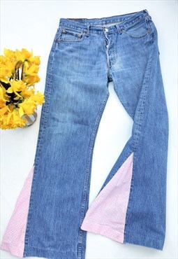 Vintage 90's Reworked Gingham Print Flare Levi Jeans