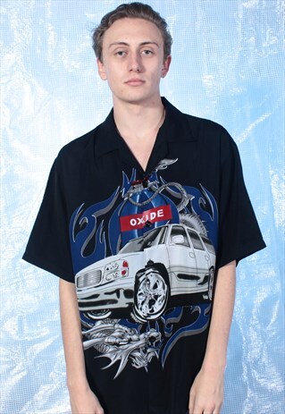 VINTAGE BLACK CAR FLAME SHIRT