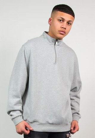 LL BEAN PLAIN GREY QUARTER ZIP SWEATSHIRT
