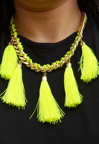 NEON YELLOW TASSEL NECKLACE