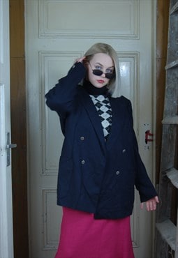 Vintage y2k tailored baggy coat blazer jacket glam dark navy