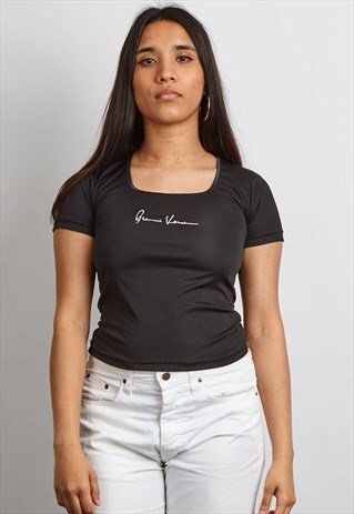RARE VINTAGE 90'S VERSACE BLACK SQUARE NECK T-SHIRT