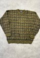 VINTAGE KNITTED JUMPER ABSTRACT PATTERNED GRANDAD SWEATER