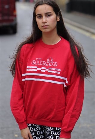 VINTAGE ELLESSE SPELL-OUT SWEATSHIRT IN RED AND WHITE